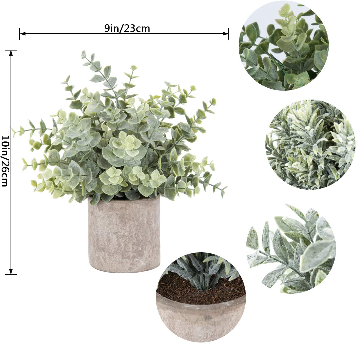 3 Pack Mini Potted Fake Plants Artificial Plastic Eucalyptus Plants for Home Office Desk Farmhouse Room Decor