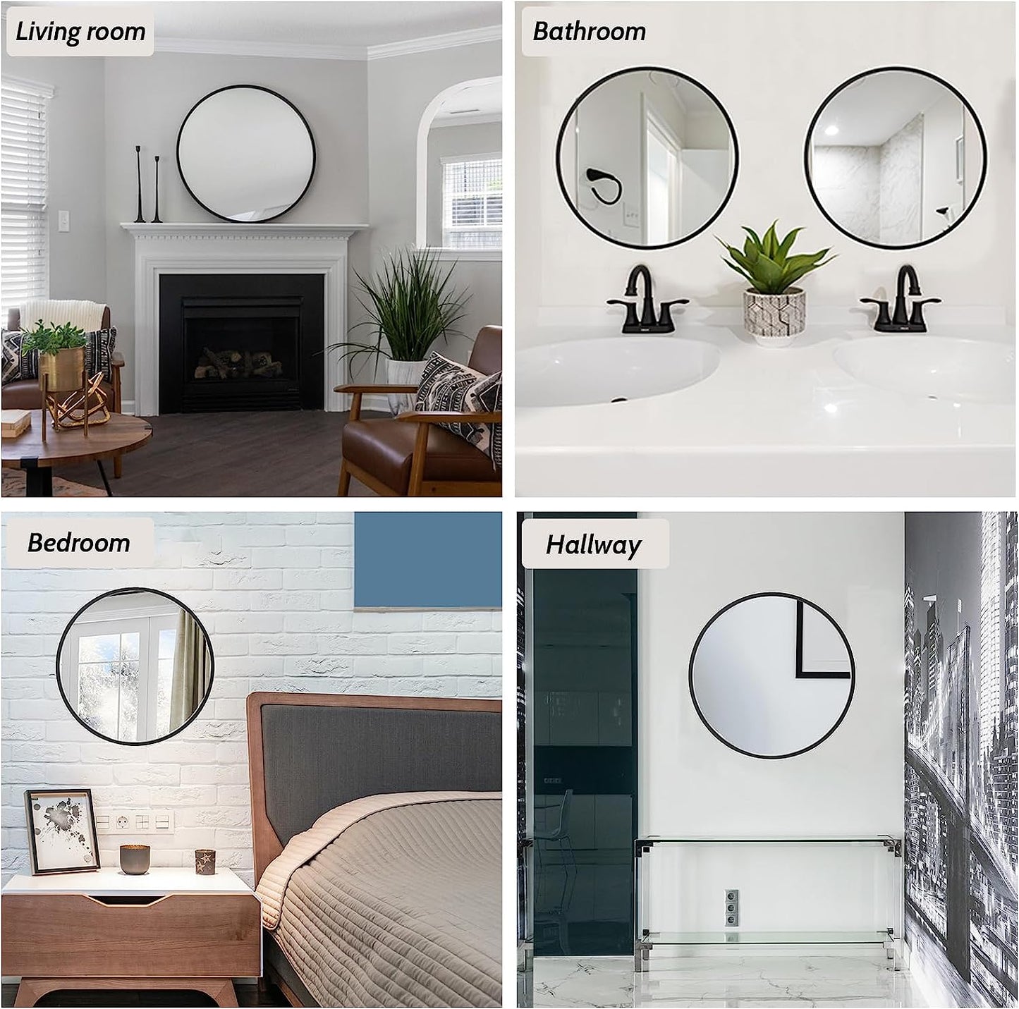 Black Circle Mirror, round Bathroom Mirror 20 Inch, round Wall Mirror Metal Frame, Circle Mirrors for Bathroom, Vanity, Bedroom, Hallway.