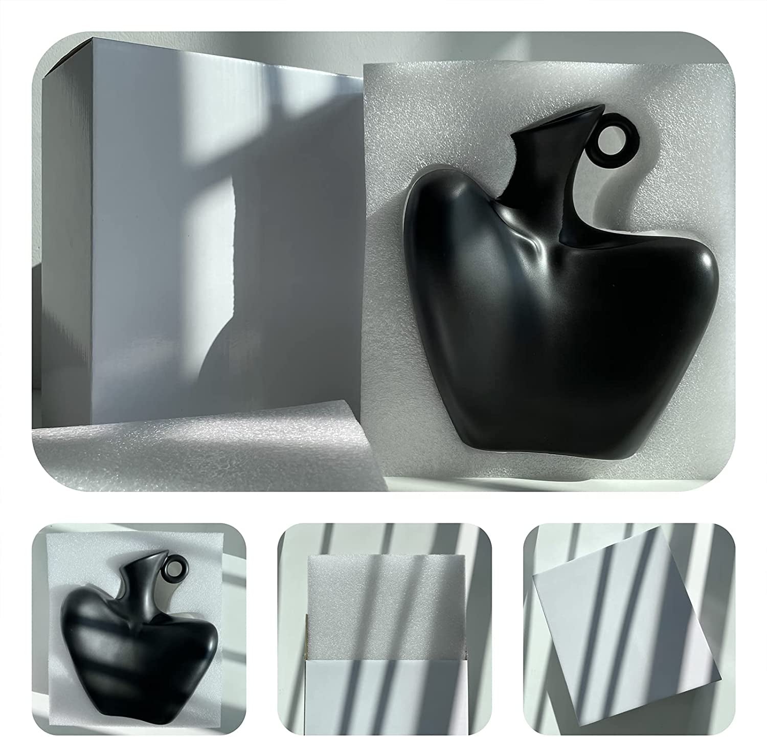 Minimalist Small Ceramic Flower Vase Black Body Statue for Home Decor