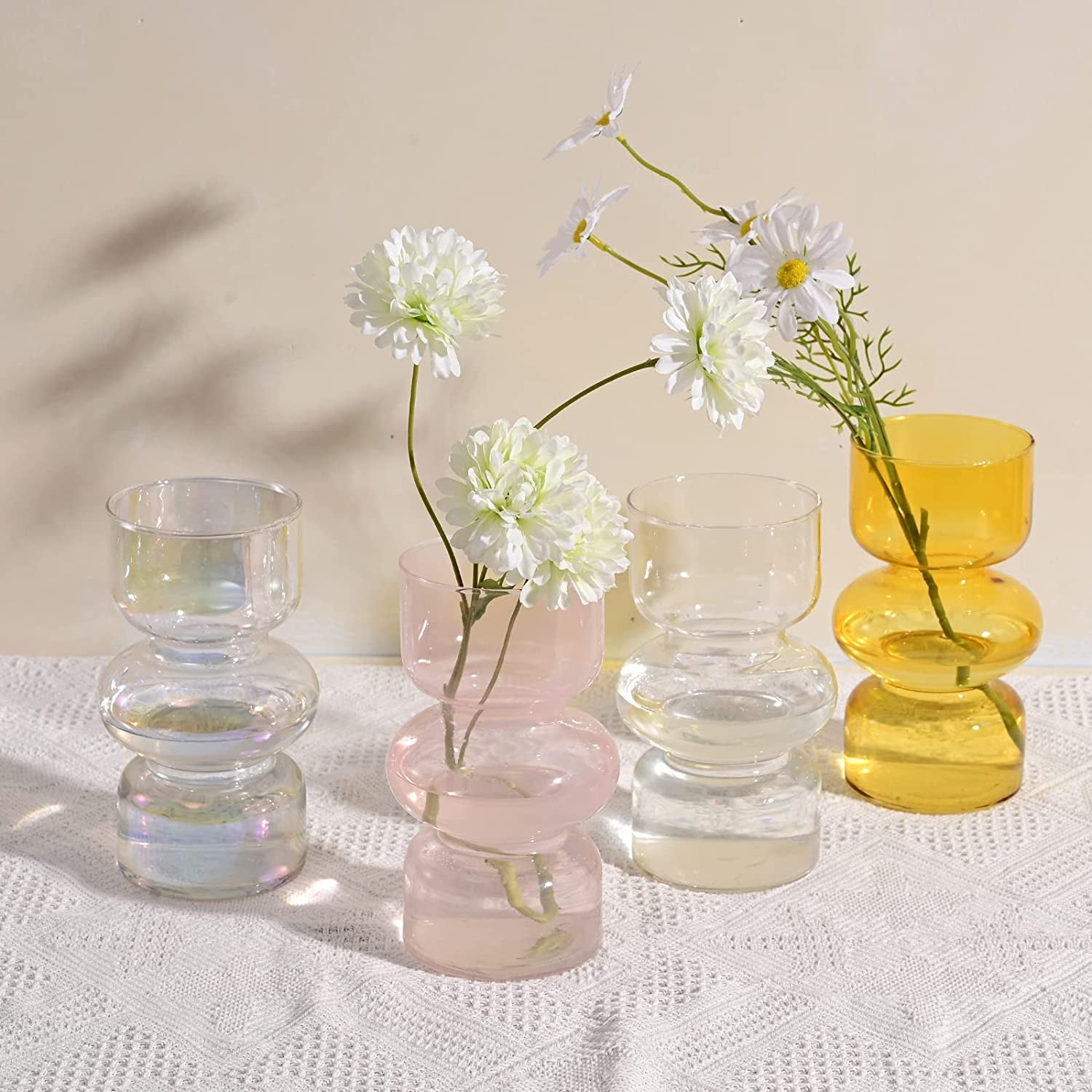 Clear Vases for Decor, 7 Inch Glass Vase Hydroponic Flower Vases Decorative for Home Décor, Modern Geometric Transparent Glass Vase for Living Room Wedding Centerpieces Office Table (Clear)