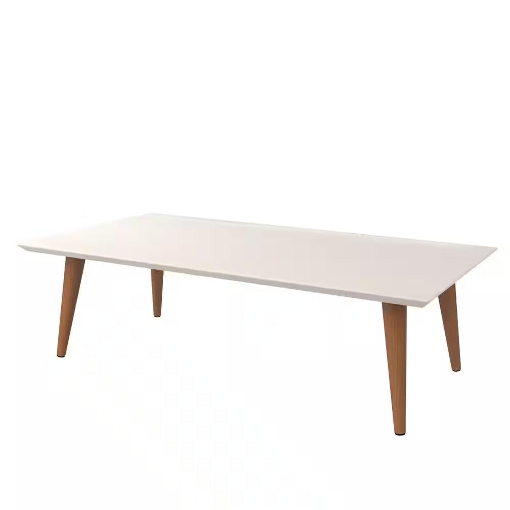 Utopia 41 In. Off-White/Maple Cream Large Rectangle Wood Coffee Table with Splayed Legs