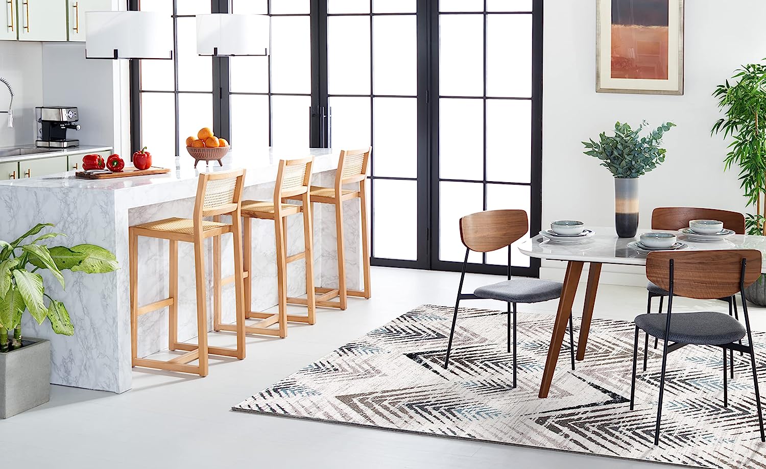 Amsterdam Collection Area Rug - 6'7" X 9'2", Cream & Beige, Modern Design, Non-Shedding & Easy Care, Ideal for High Traffic Areas in Living Room, Bedroom (AMS110A)