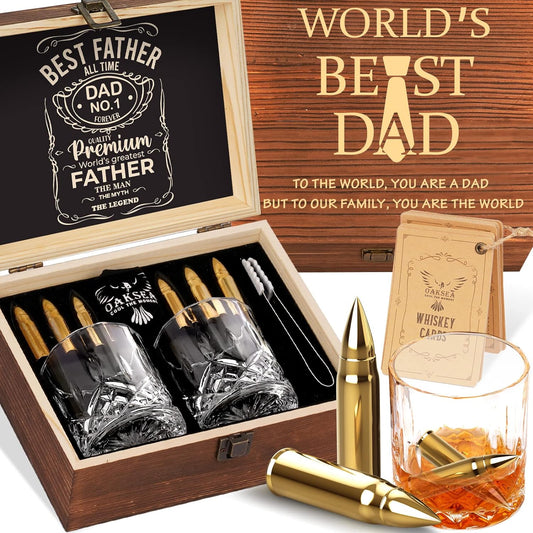 Gifts for Dad Men Christmas, Dad Birthday Gifts from Daughter Son Wife, Engraved World'S Best Dad Whiskey Stones Glasses Set, Cool Bourbon Scotch Cocktail Set Gifts Stocking Stuffers
