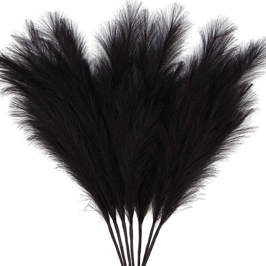 7-Pcs 38"/3.1FT Faux Pampas Grass Large Tall Fluffy Artificial Fake Flower Boho Decor Bulrush Reed Grass for Vase Filler Farmhouse Home Wedding Decor (Black)