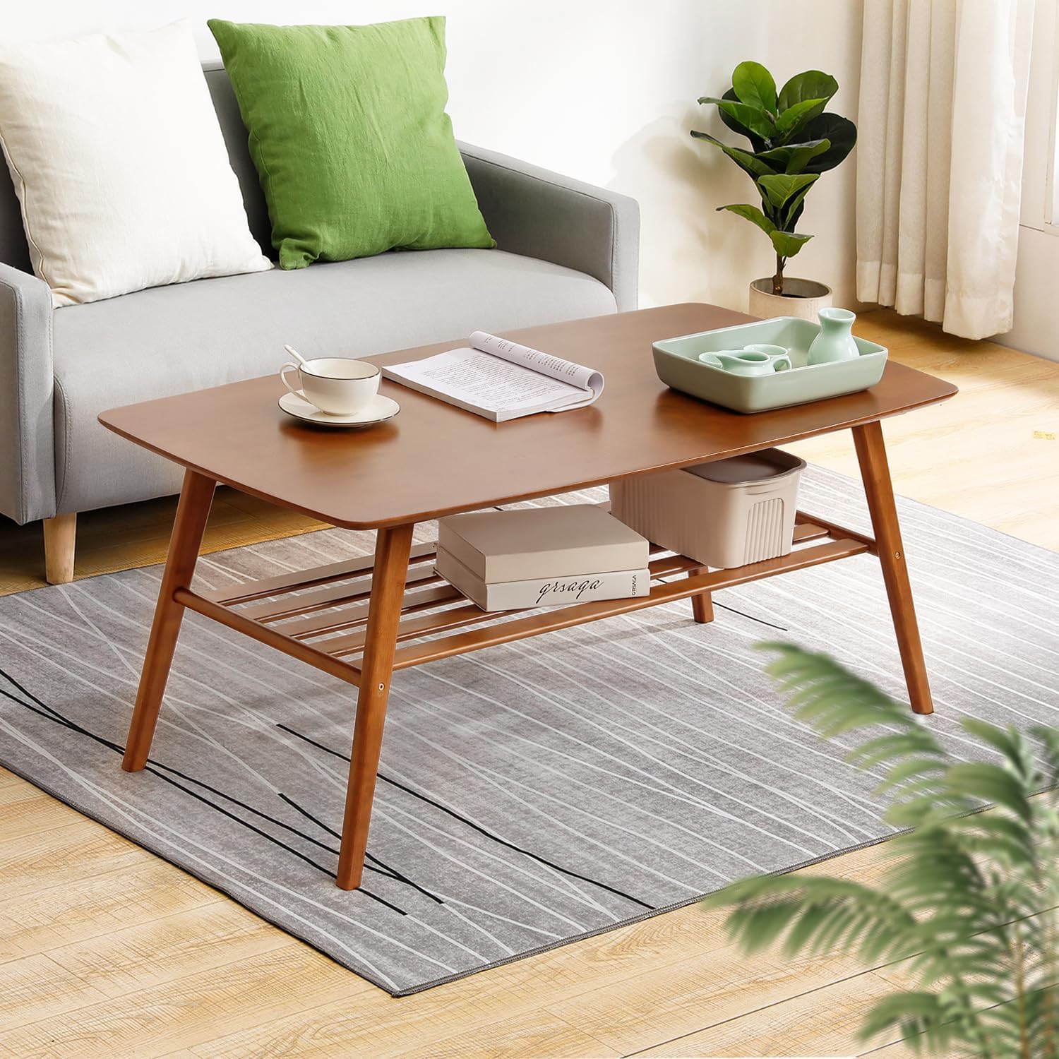 Mid-Century Coffee Tea Center Table with Storage Shelf for Living Room Dining Room - Stylish and Durable Coffee and Tea Center Table with Storage, Home Accent Furniture