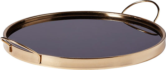 Amazon Brand – Rivet Contemporary Decorative round Metal Serving Tray with Handles, 17.5-Inch, Black and Gold
