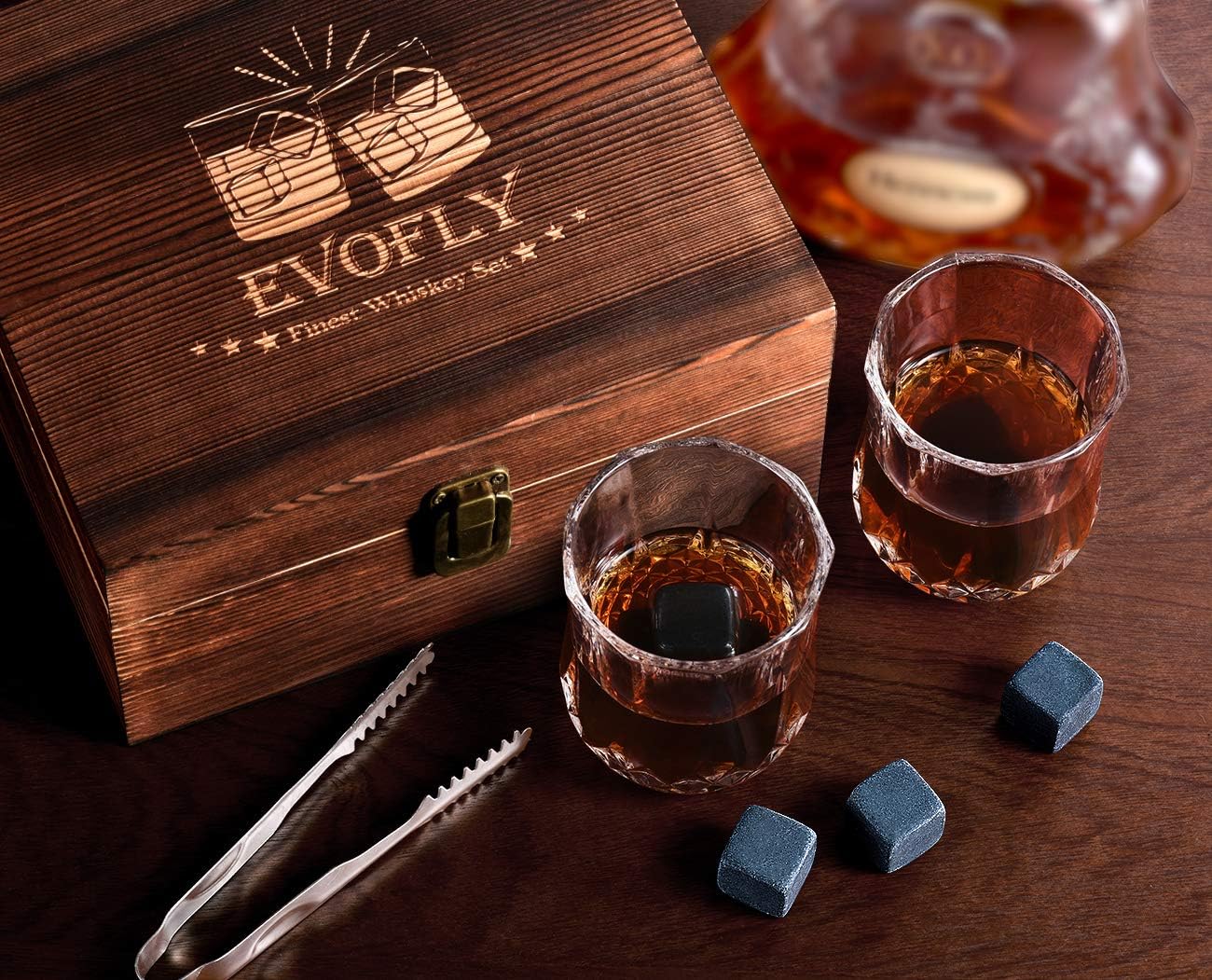 Gifts for Men Women, Whiskey Stones Set with Glasses, Drinking Gifts for Dad Husband Him, Ideas for Anniversary Birthday Wedding Housewarming, Unique Rocks Present for Liquor Bourbon Scotch