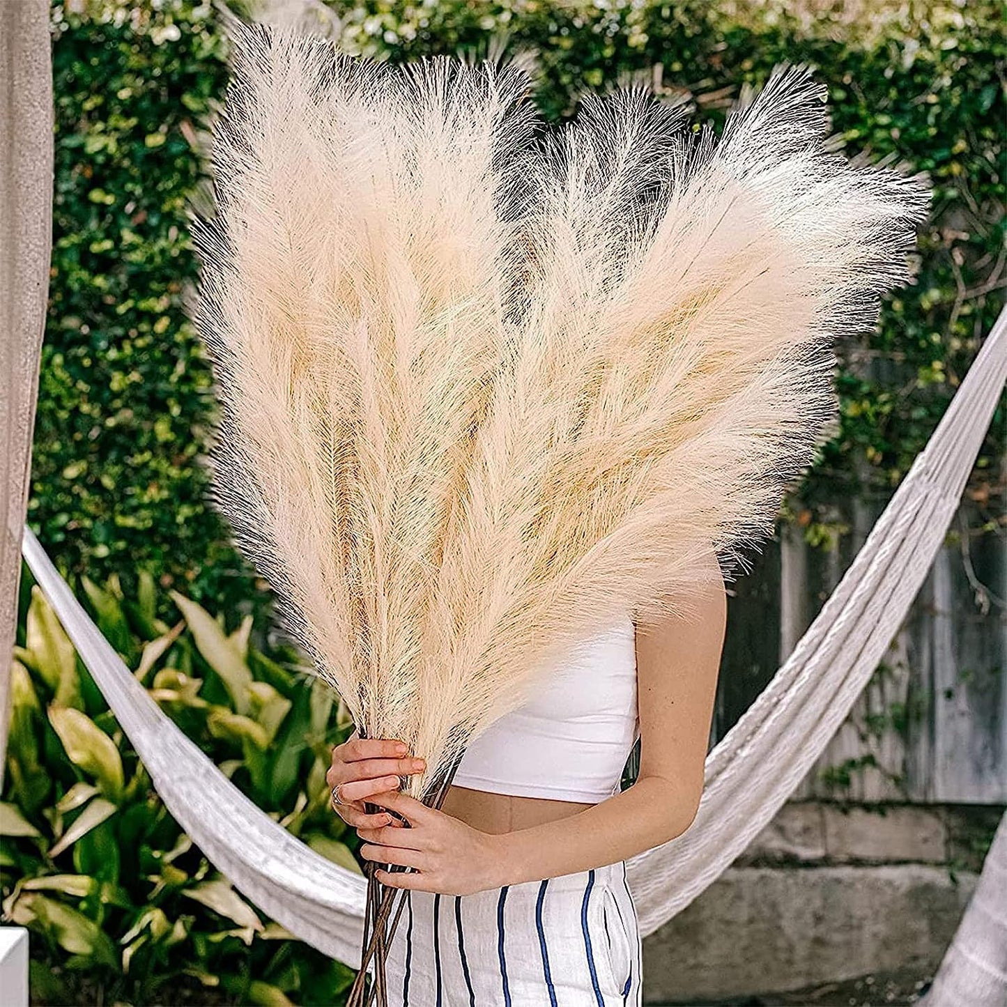 8 Pcs Faux Pampas Grass Decor 38''/97Cm Tall Artificial Large Pompas Grass Pompous Floral Fluffy Fake Plants Floor Vase Filler for Kitchen Home Boho Decorations, Mixed Beige