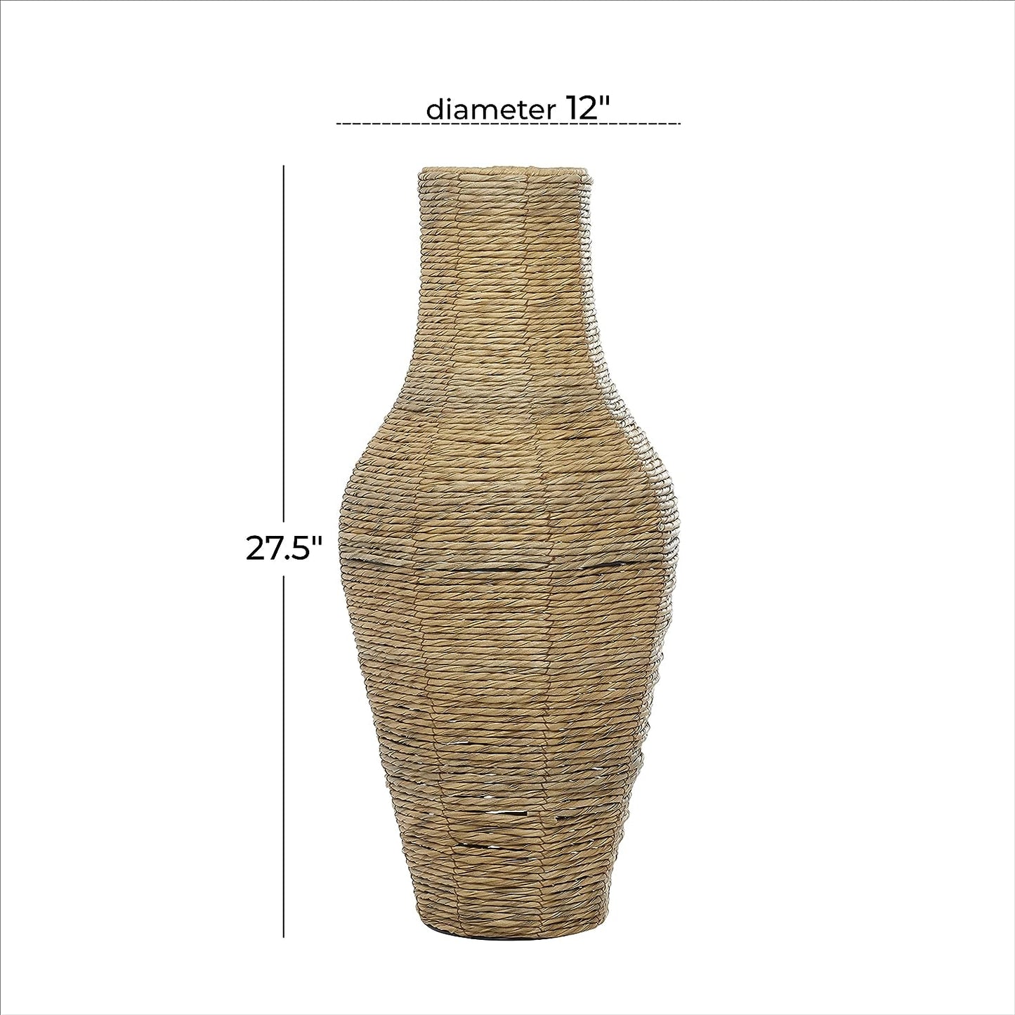 Faux Seagrass Handmade Tall Woven Floor Vase, 12" X 12" X 28", Brown