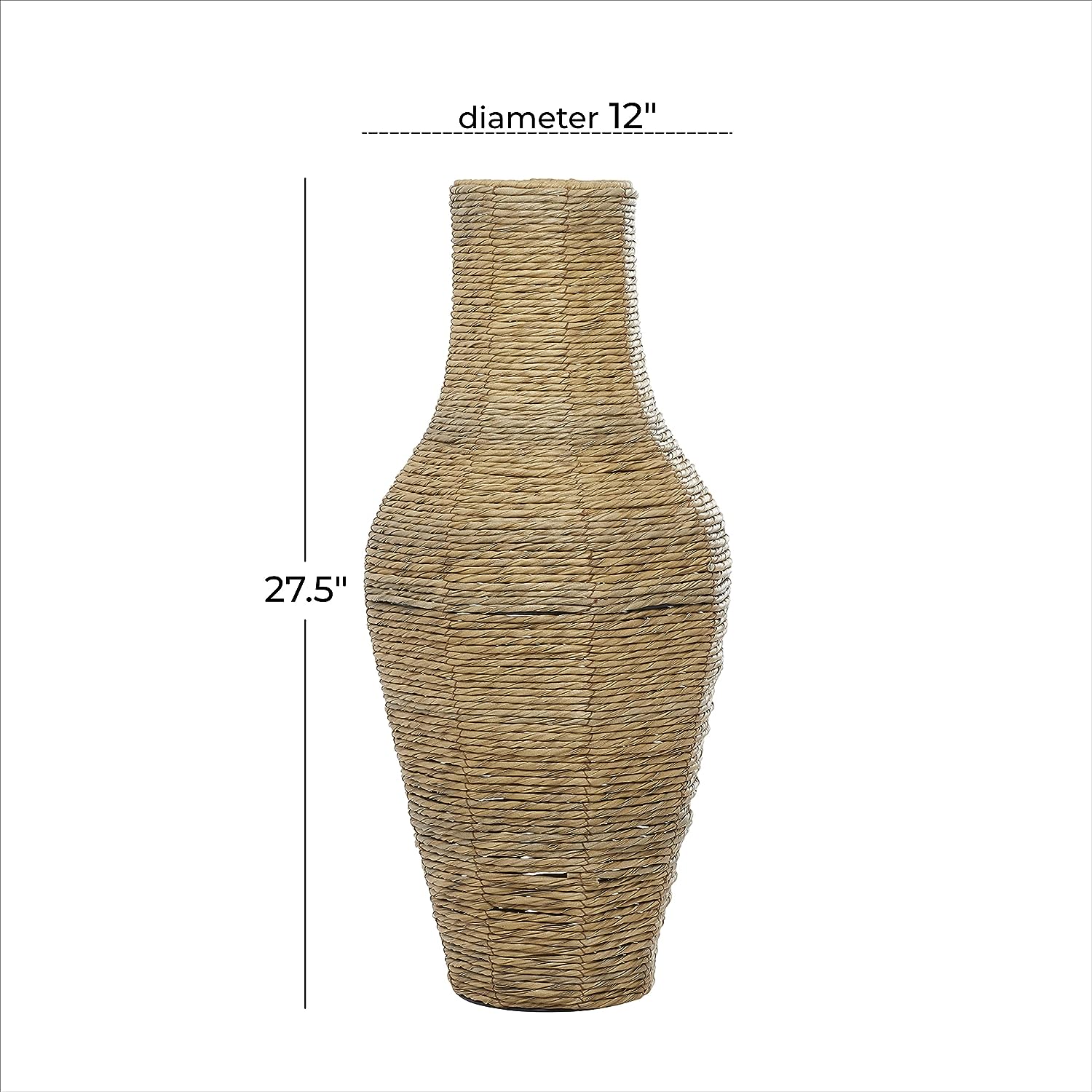 Faux Seagrass Handmade Tall Woven Floor Vase, 12" X 12" X 28", Brown