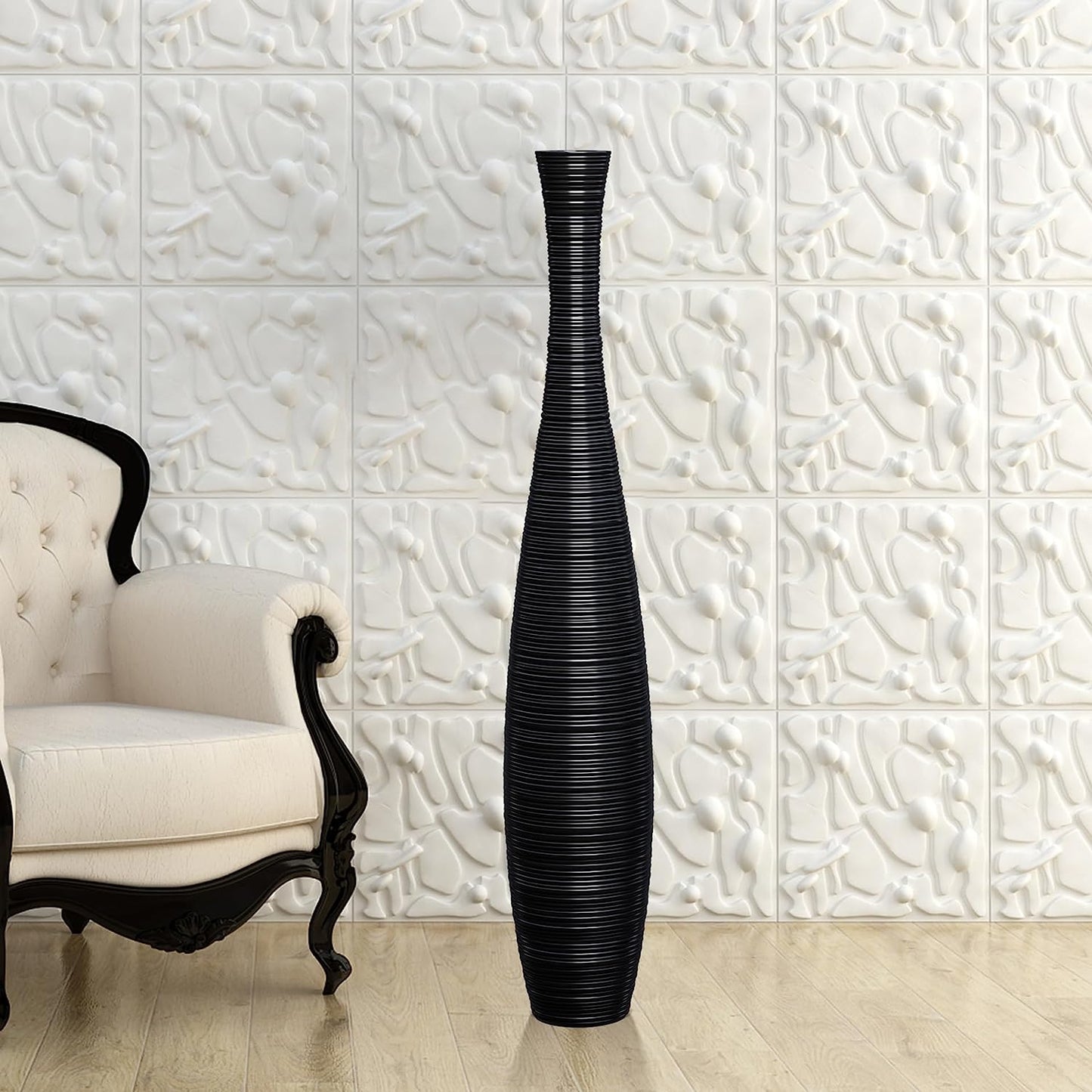 Tall Floor Vase, Large Resin Floor Vase, Sturdy, Luxury, Textured, Vessel for Decorative Branches Dried Flowers, 27.5 Inches Tall Vase for Decor, Black