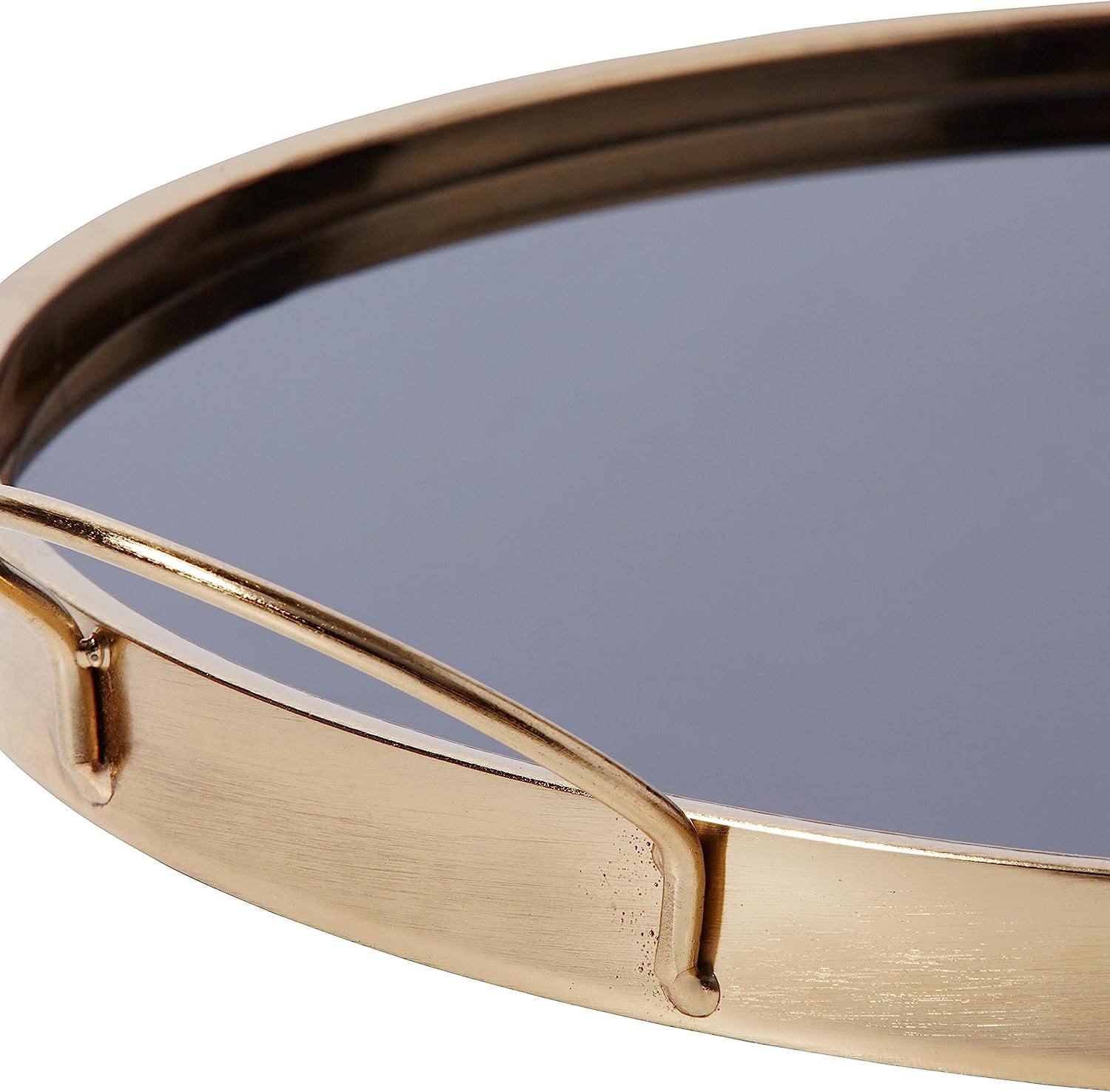 Amazon Brand – Rivet Contemporary Decorative round Metal Serving Tray with Handles, 17.5-Inch, Black and Gold