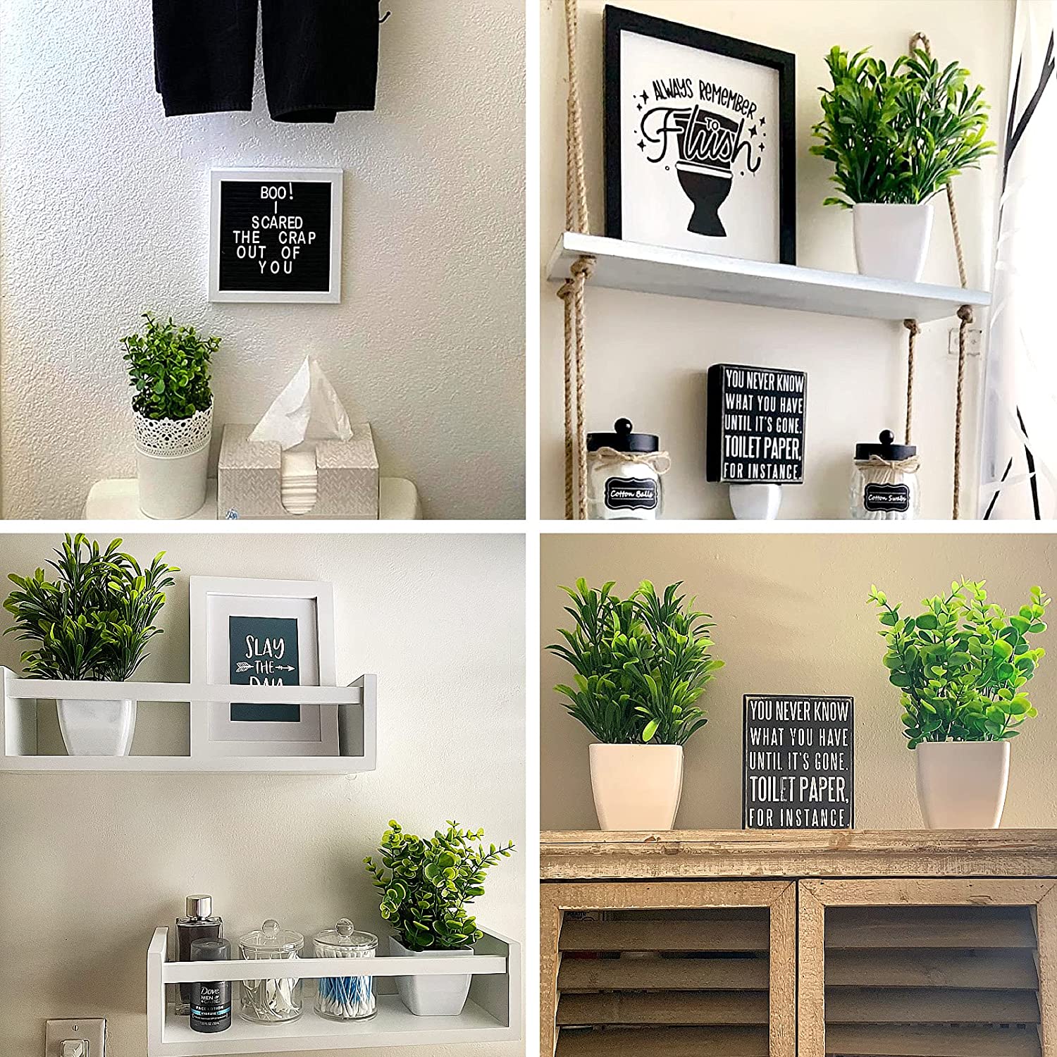 2Pcs Small Fake Plants in White Planters, Artificial Plants for Home Decor Indoor, Plastic Eucalyptus Plants for Office Desk Bathroom Bedroom Greenery Decoration