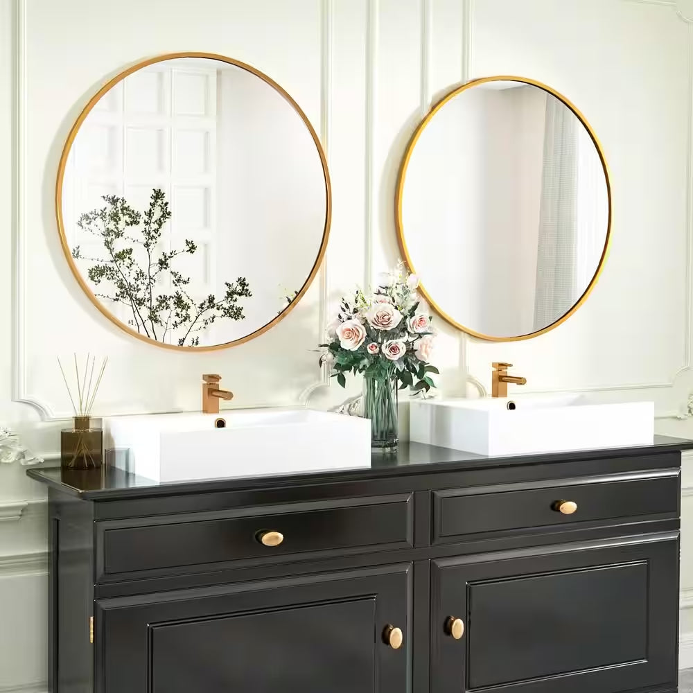 24 In. W X 24 In. H round Aluminum Alloy Framed Gold Wall Mirror
