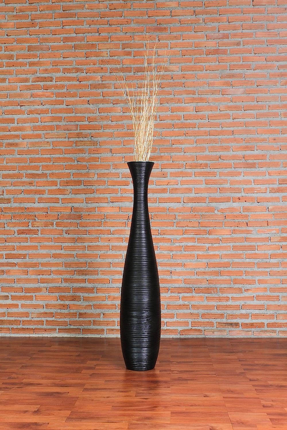Large Floor Vase – Handmade Flower Holder Made of Wood, Sophisticated Vessel for Decorative Branches and Dried Flowers, 43 Inches, Black