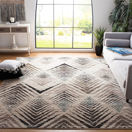 Amsterdam Collection Area Rug - 6'7" X 9'2", Cream & Beige, Modern Design, Non-Shedding & Easy Care, Ideal for High Traffic Areas in Living Room, Bedroom (AMS110A)