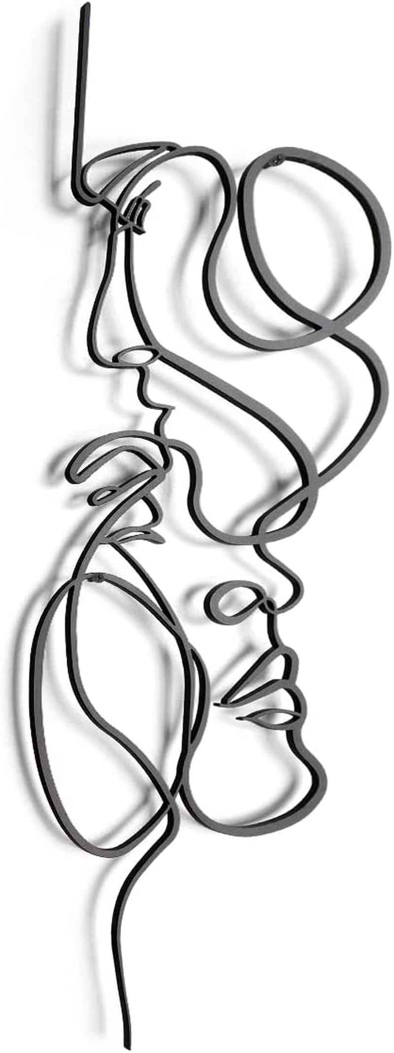 Metal Wall Art for Bedroom Minimalist Design Wall Sculptures Decor Lovers Kissing Line Artwork Home Living Room Bathroom Decorative (Black, 7" X 20")