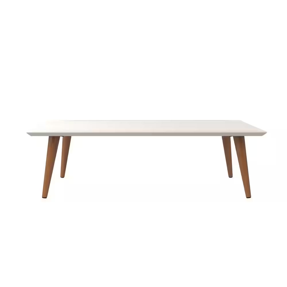 Utopia 41 In. Off-White/Maple Cream Large Rectangle Wood Coffee Table with Splayed Legs