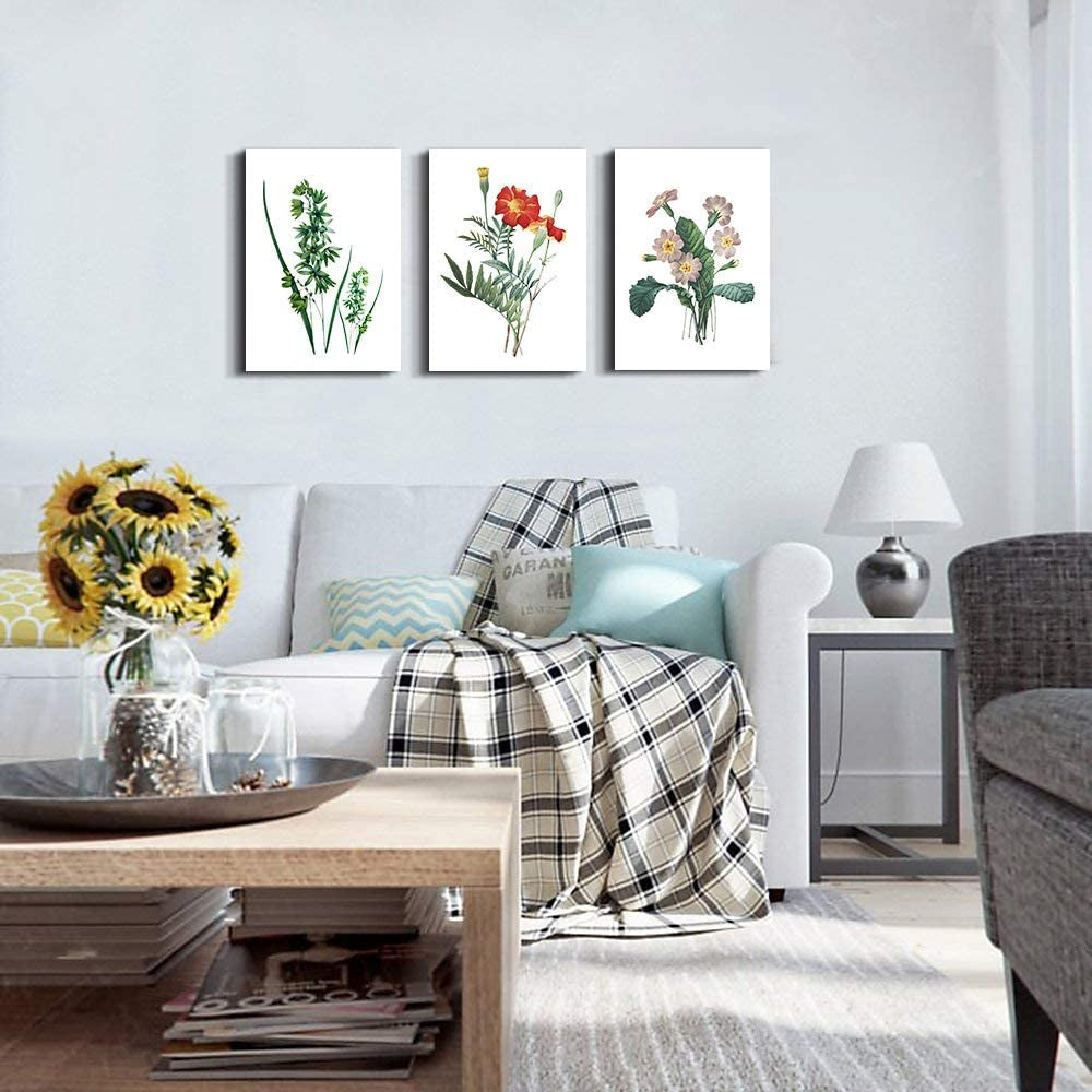 Green Leaves Plants and Flowers Modern Home Art Bathroom Wall Decor，Posters Canvas Prints Wall Art for Bedroom，Wall Artworks Pictures Living Room Wall Decoration Paintings, 12X16 Inch/Piece 3 Panels
