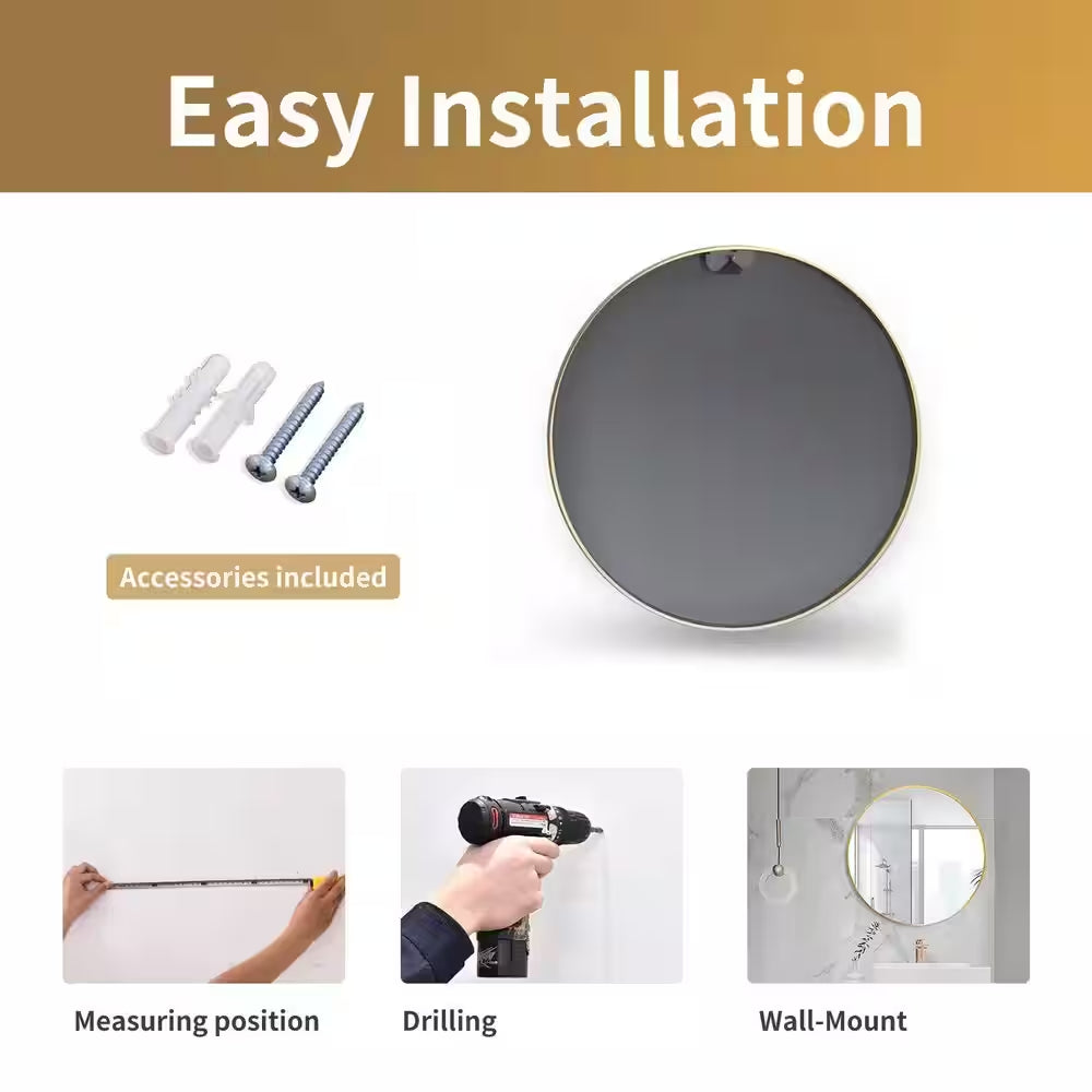 24 In. W X 24 In. H round Aluminum Alloy Framed Gold Wall Mirror