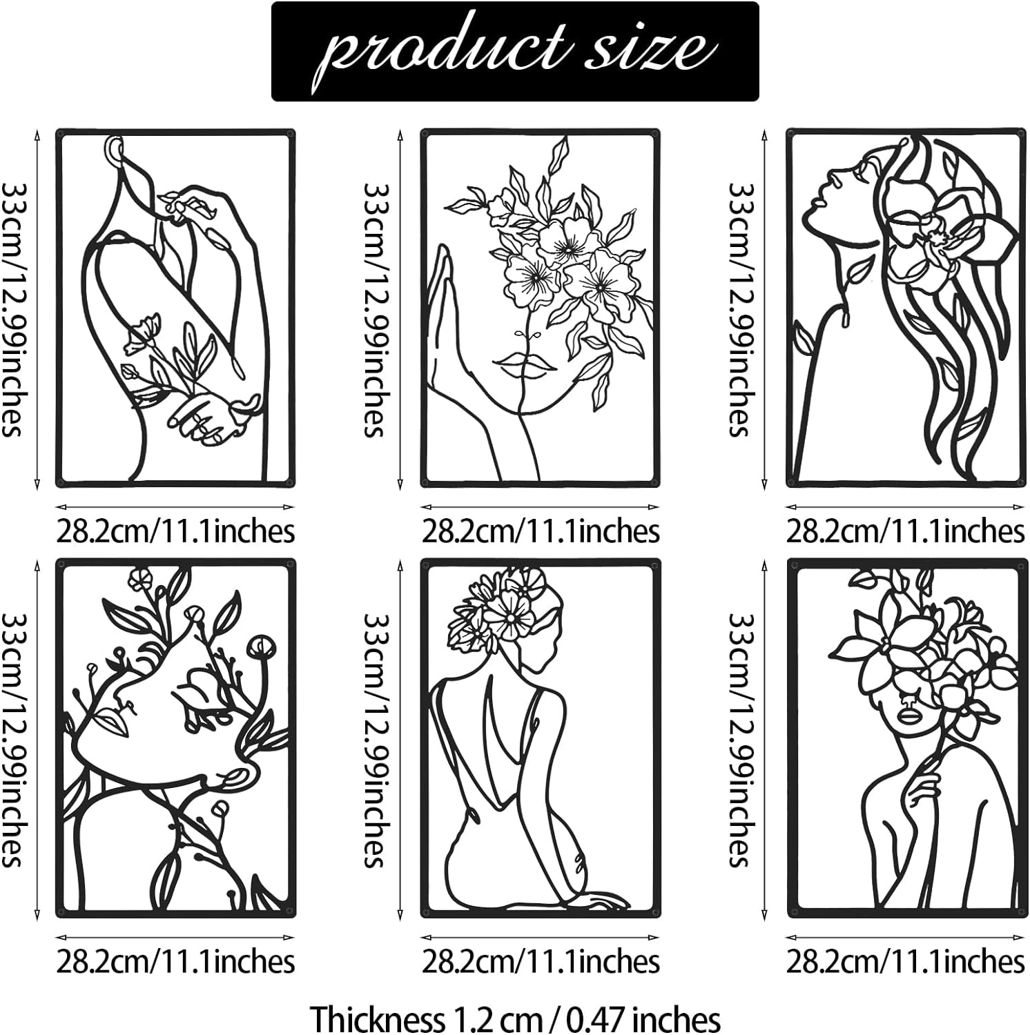 6 Pieces Black Metal Wall Decor Modern Minimalist Abstract Woman Wall Art Aesthetic Female Wall Sculpture Line Drawing Hanging Art Minimalist Decor for Kitchen Bedroom Bathroom Living Room Wall Decor