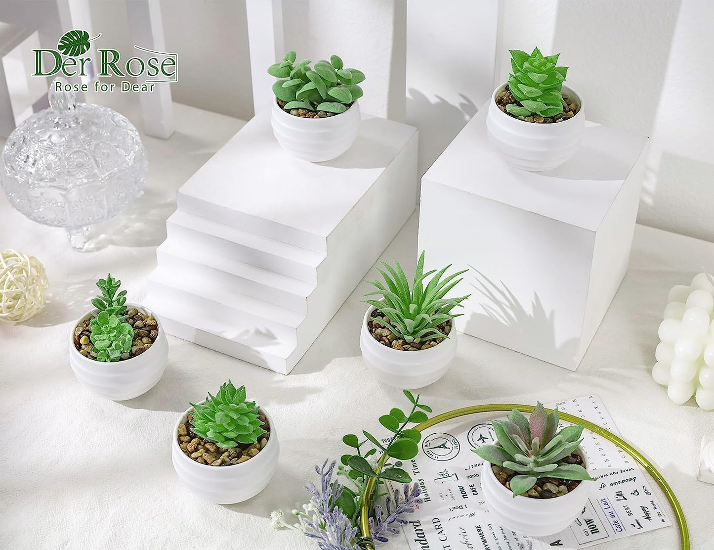 Set of 6 Succulents Plants Artificial in Pots Small Fake Plants for Bedroom Aesthetic Living Room Office Shelf Bathroom Decor