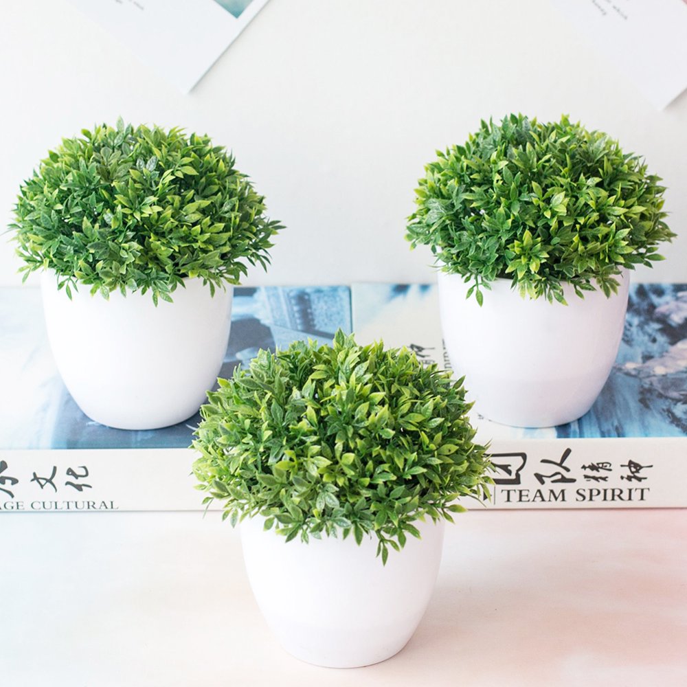Artificial Potted Plants Green Grass Ball Greenery in Pots Small Houseplants for Indoor Office Tabletop Décor Centerpiece Wedding Party Home Table Bonsai Decor