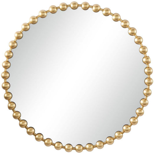 36 In. X 36 In. round Framed Gold Wall Mirror with Beaded Detailing