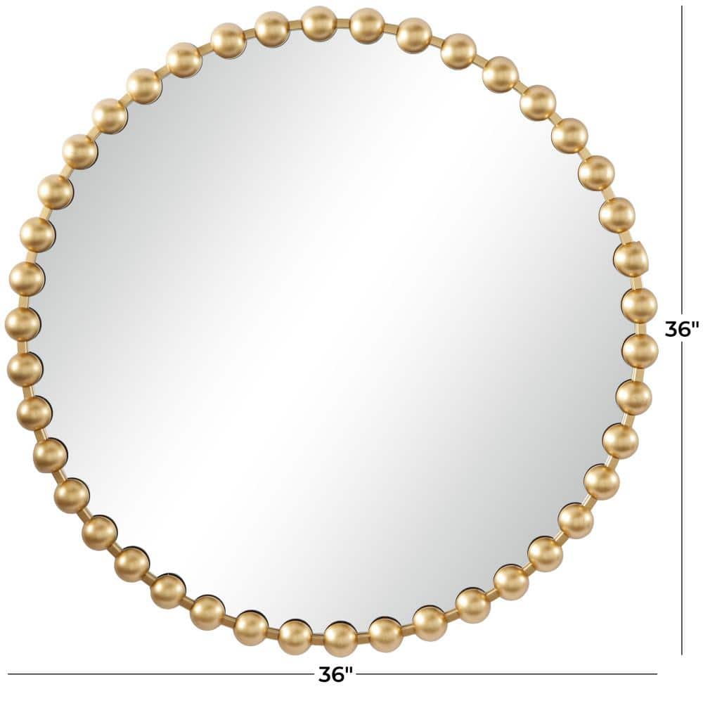 36 In. X 36 In. round Framed Gold Wall Mirror with Beaded Detailing