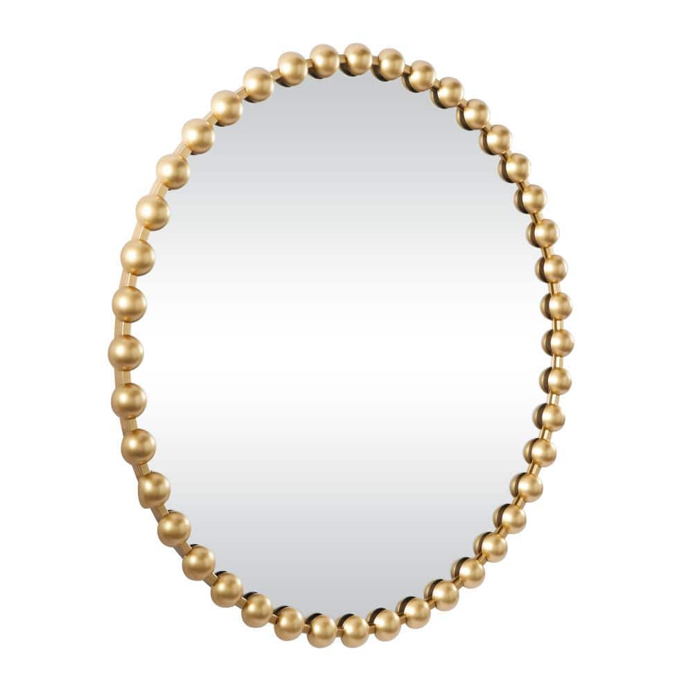 36 In. X 36 In. round Framed Gold Wall Mirror with Beaded Detailing