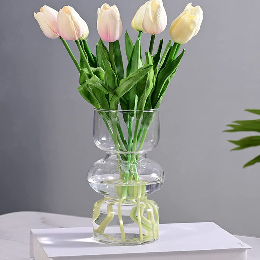 Clear Vases for Decor, 7 Inch Glass Vase Hydroponic Flower Vases Decorative for Home Décor, Modern Geometric Transparent Glass Vase for Living Room Wedding Centerpieces Office Table (Clear)