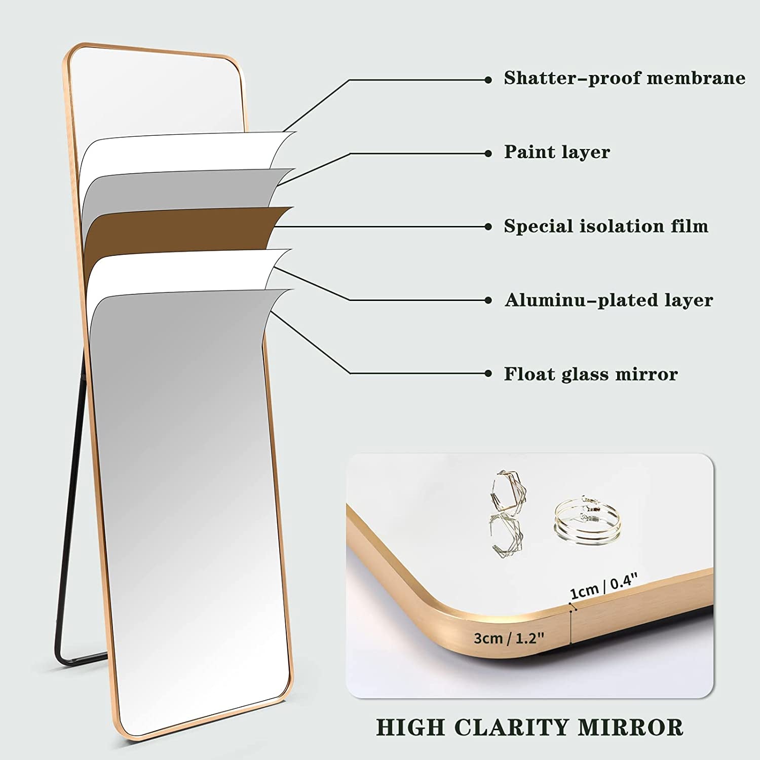Gold Full Length Floor Mirror with Aluminum Frame for Wall Mounted, Standing, Leaning, 60"X18" Full Body Large Mirror for Dressing Room, Bedroom, Bathroom