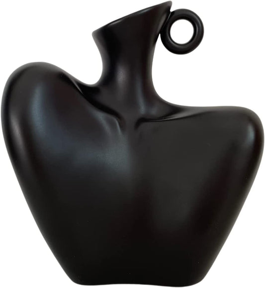 Minimalist Small Ceramic Flower Vase Black Body Statue for Home Decor