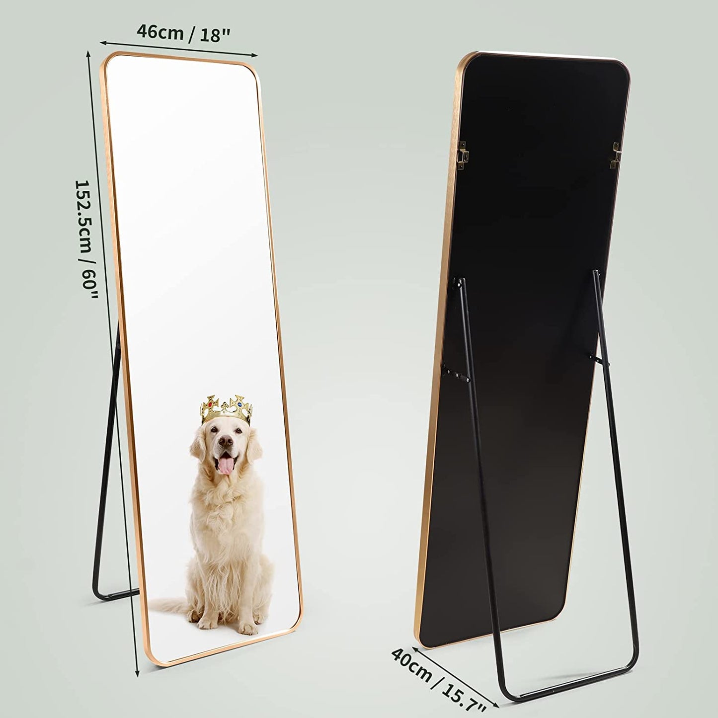 Gold Full Length Floor Mirror with Aluminum Frame for Wall Mounted, Standing, Leaning, 60"X18" Full Body Large Mirror for Dressing Room, Bedroom, Bathroom