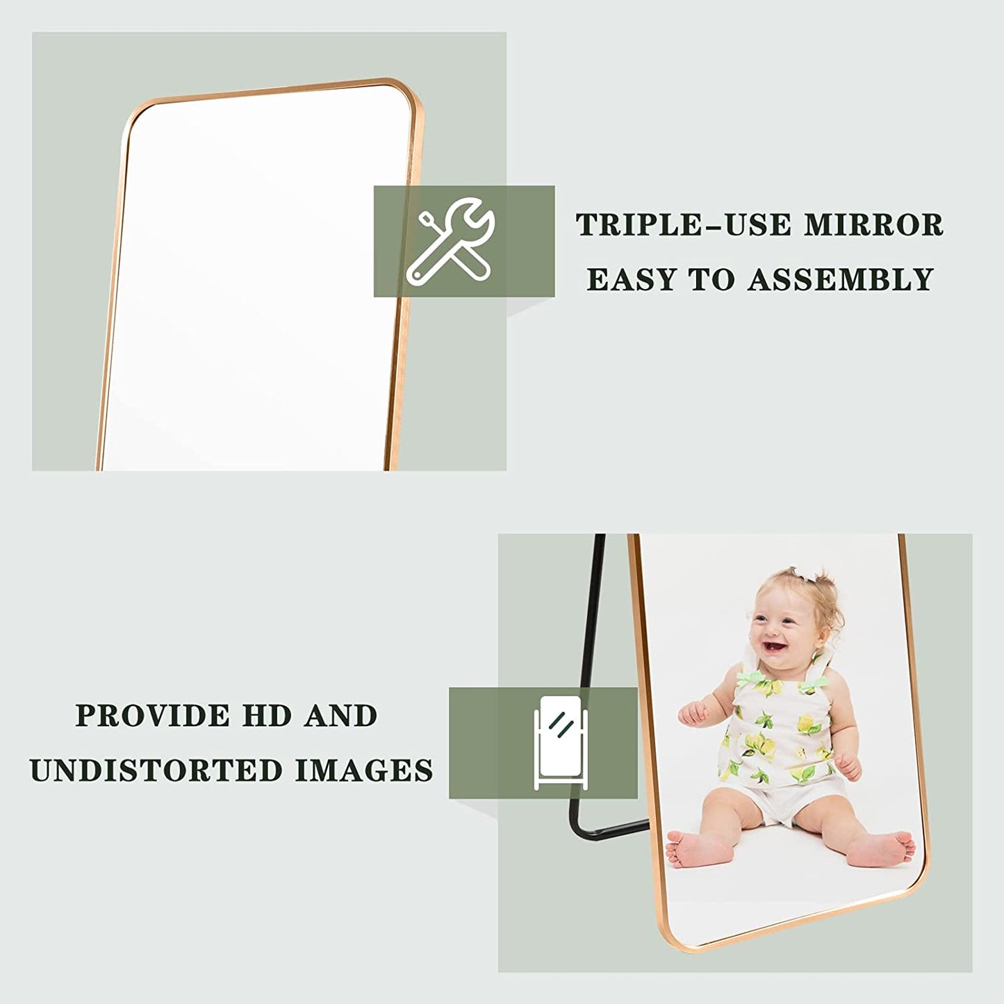 Gold Full Length Floor Mirror with Aluminum Frame for Wall Mounted, Standing, Leaning, 60"X18" Full Body Large Mirror for Dressing Room, Bedroom, Bathroom
