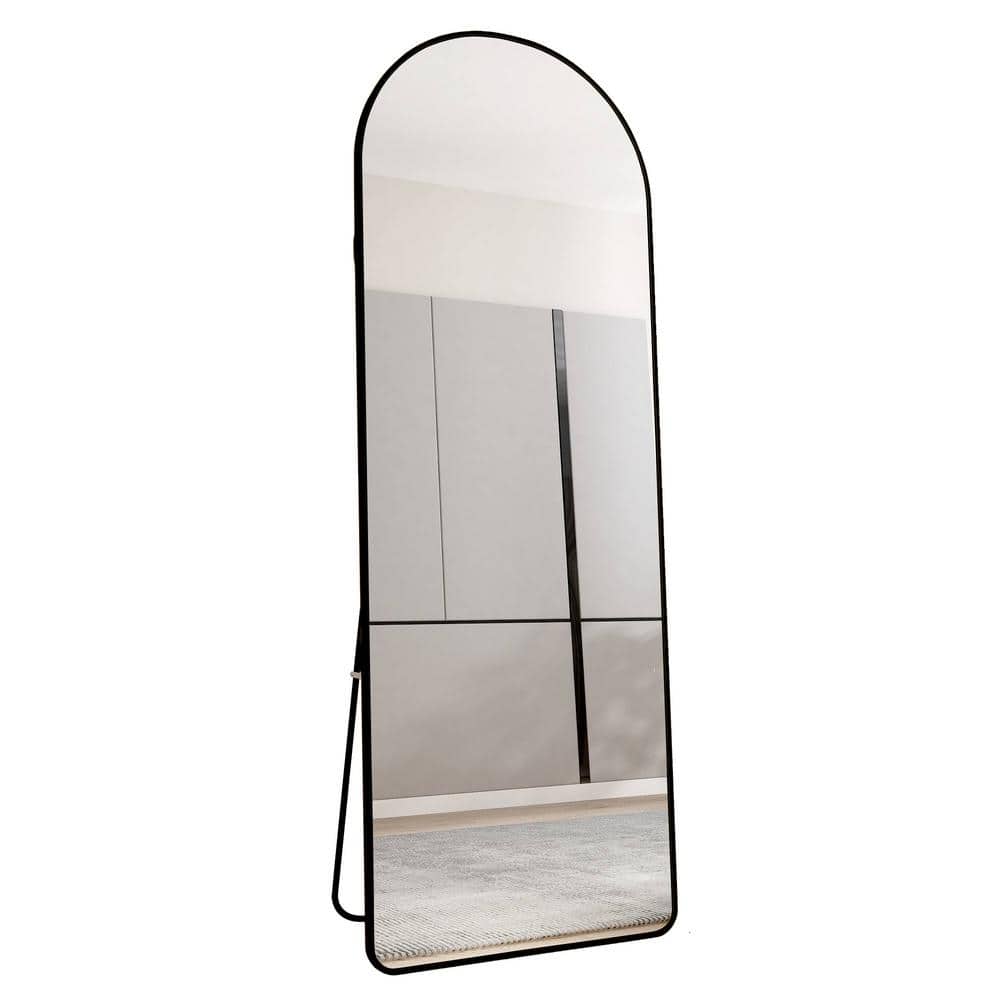 23 In. W X 65 In. H Black Aluminum Alloy Metal Frame Arched Full-Length Floor Mounted Mirror, Wall Mounted Mirror