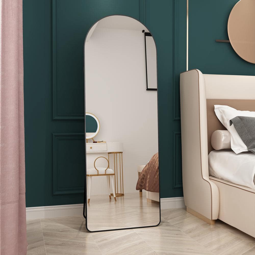 23 In. W X 65 In. H Black Aluminum Alloy Metal Frame Arched Full-Length Floor Mounted Mirror, Wall Mounted Mirror