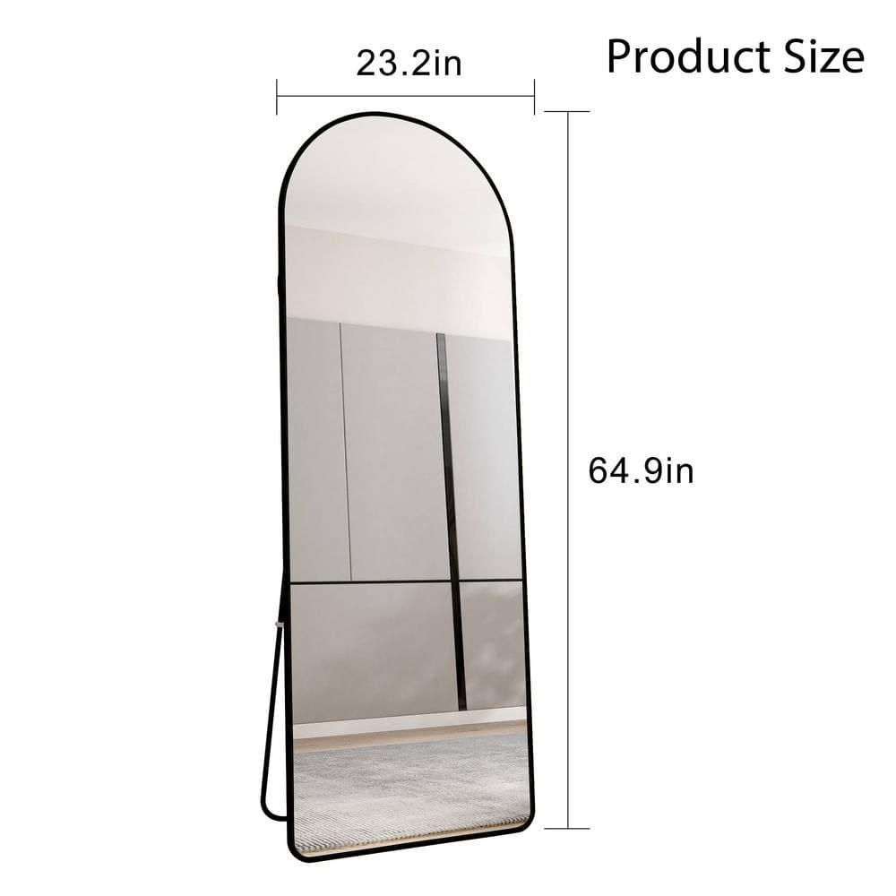 23 In. W X 65 In. H Black Aluminum Alloy Metal Frame Arched Full-Length Floor Mounted Mirror, Wall Mounted Mirror