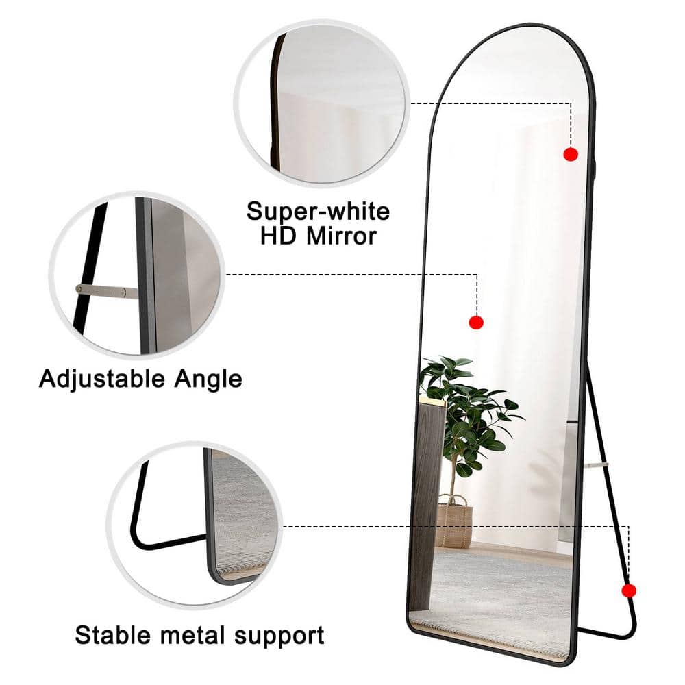 23 In. W X 65 In. H Black Aluminum Alloy Metal Frame Arched Full-Length Floor Mounted Mirror, Wall Mounted Mirror