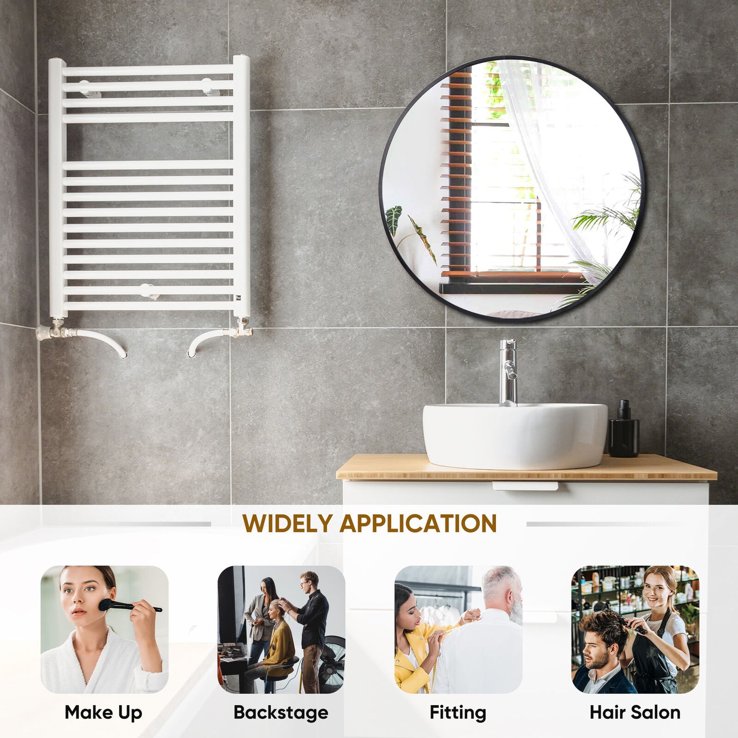 24 Inch Metal Frame round Mirror Home Bedroom Bathroom Decoration Mirror