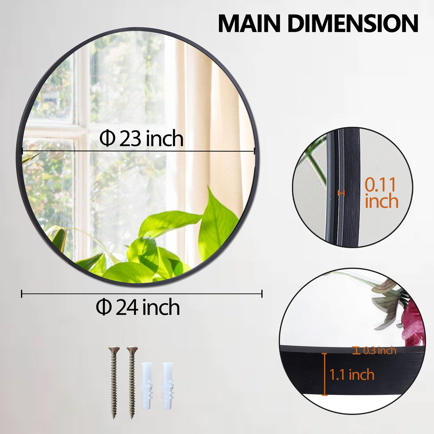 24 Inch Metal Frame round Mirror Home Bedroom Bathroom Decoration Mirror