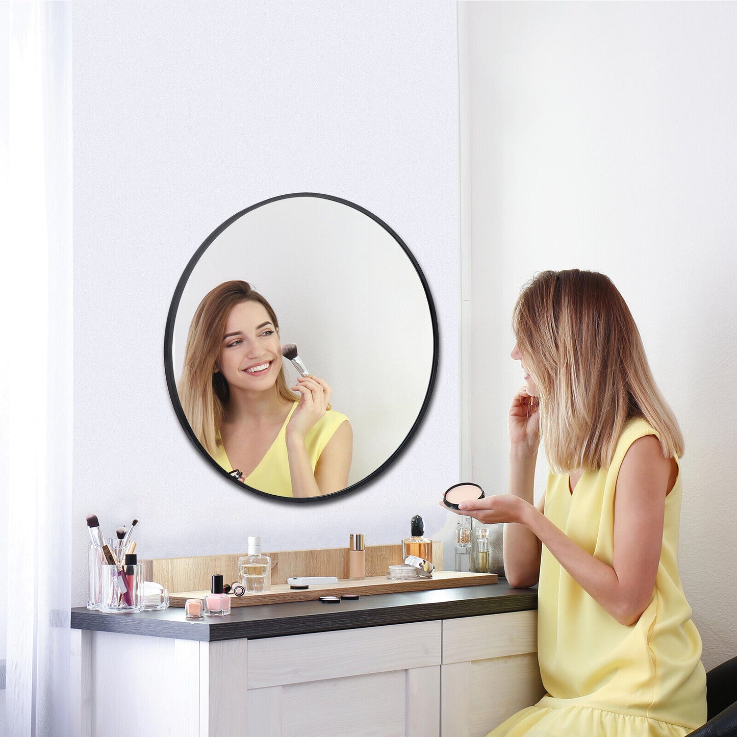 24 Inch Metal Frame round Mirror Home Bedroom Bathroom Decoration Mirror