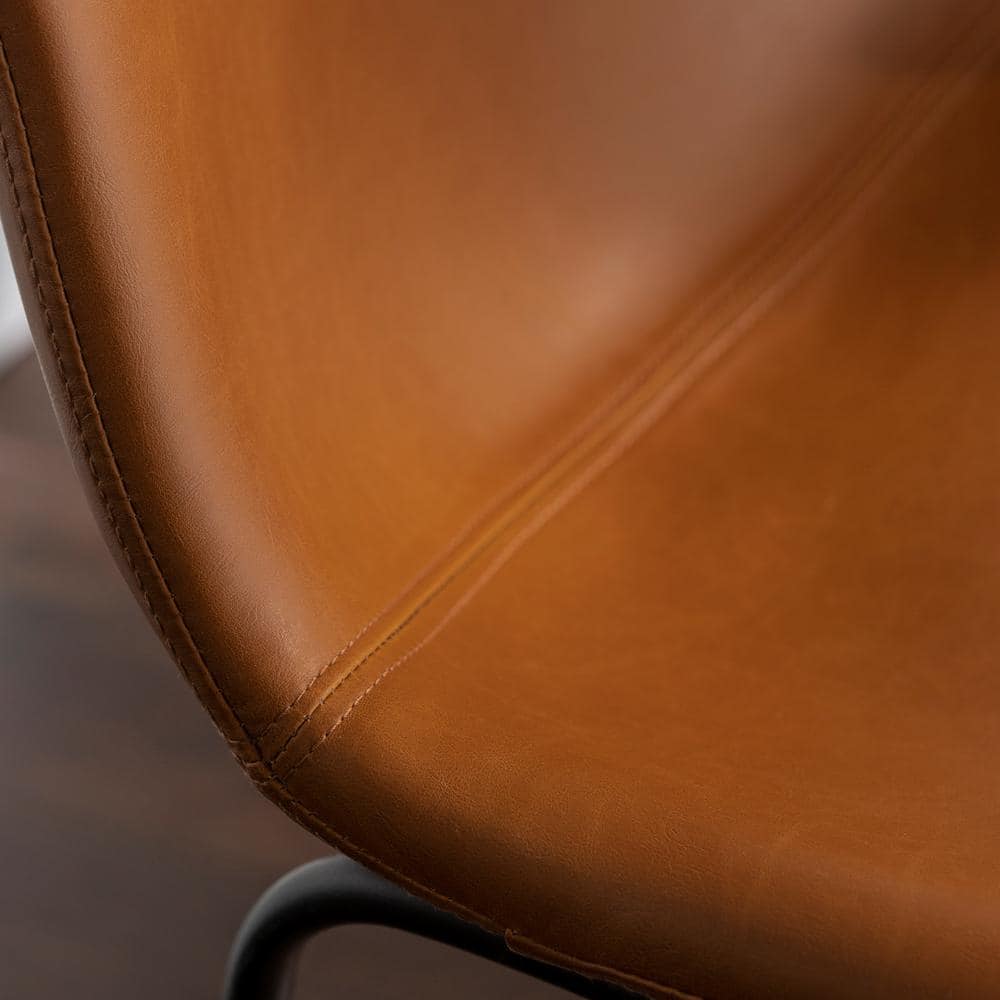 Wasatch 24 In. Whiskey Brown Low Back Metal Frame Counter Height Bar Stool with Faux Leather Seat (Set of 2)