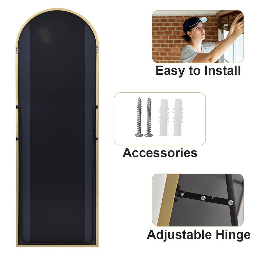 20 In. W X 64 In. H Arched Gold Modern Aluminum Alloy Framed Full Length Mirror Floor Mirror