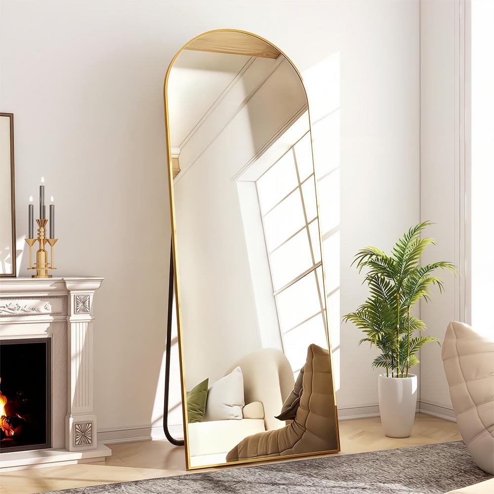20 In. W X 64 In. H Arched Gold Modern Aluminum Alloy Framed Full Length Mirror Floor Mirror