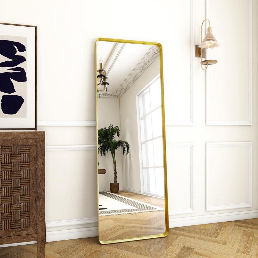 24 In. W X 71 In. H Rectangular Modern Black Aluminum Framed Rounded Full Length Mirror