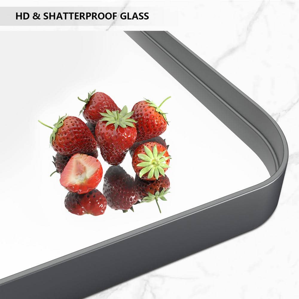 24 In. W X 71 In. H Rectangular Modern Black Aluminum Framed Rounded Full Length Mirror