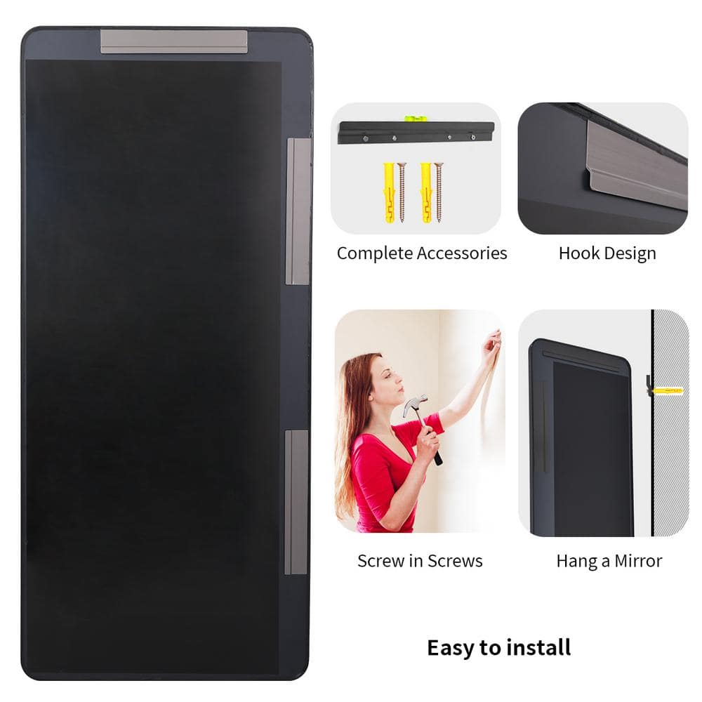 24 In. W X 71 In. H Rectangular Modern Black Aluminum Framed Rounded Full Length Mirror